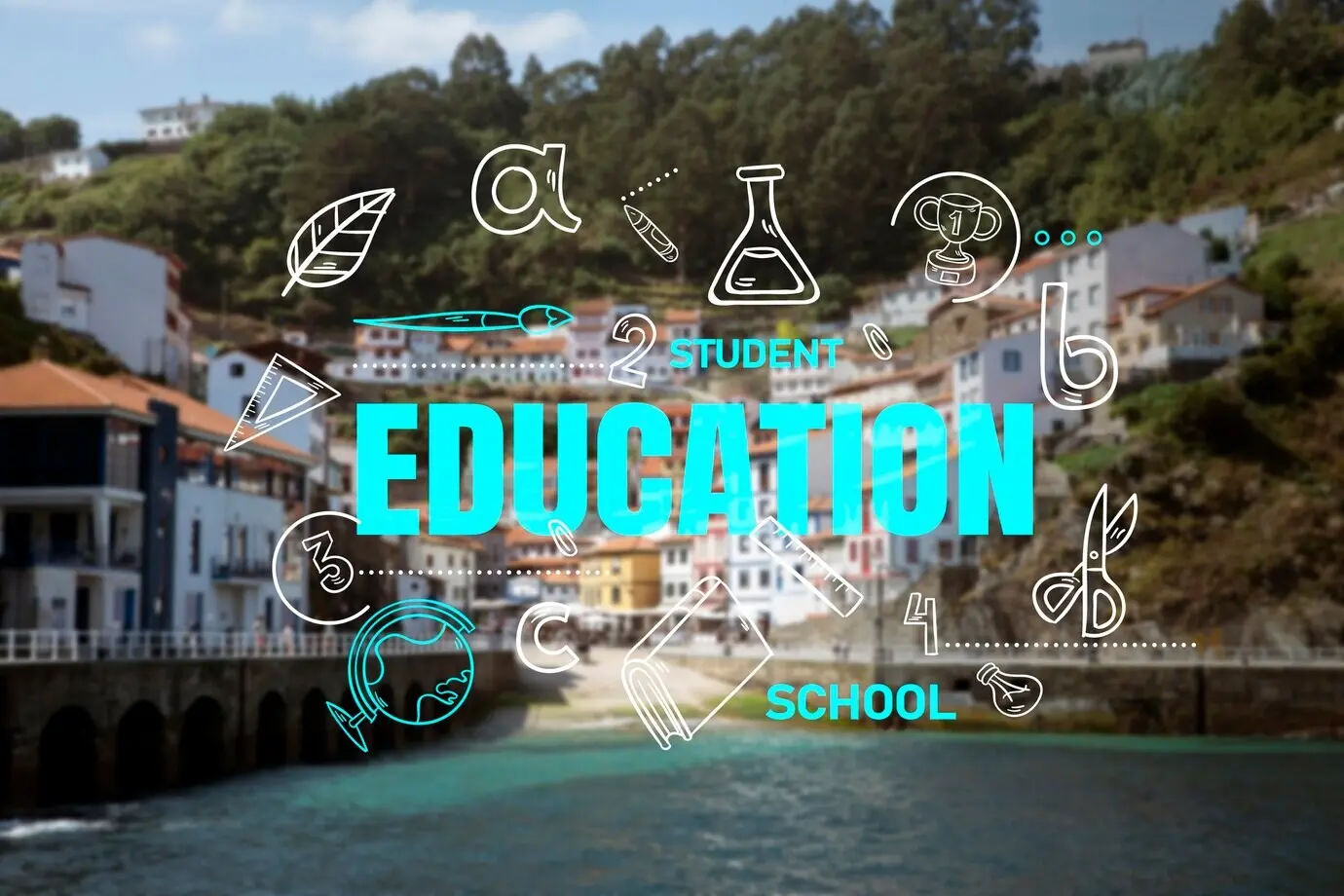 Collagekonzept einer Stadt, die sich der Bildung verpflichtet.